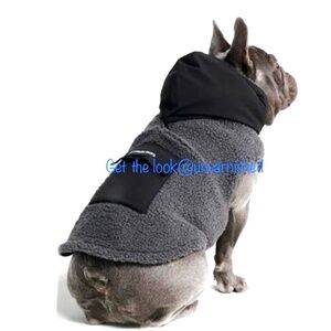 Blue Mixed Media Sherpa Dog Jacket with Hoodie and Sleeves